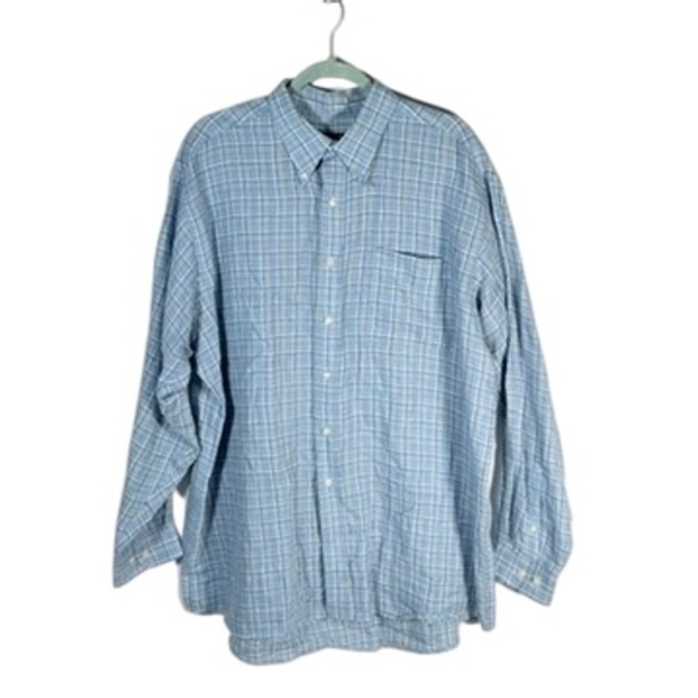 Men's 100%‎ Linen XL Plaid Long Sleeve Button Down Shirt Spring Easter luxury